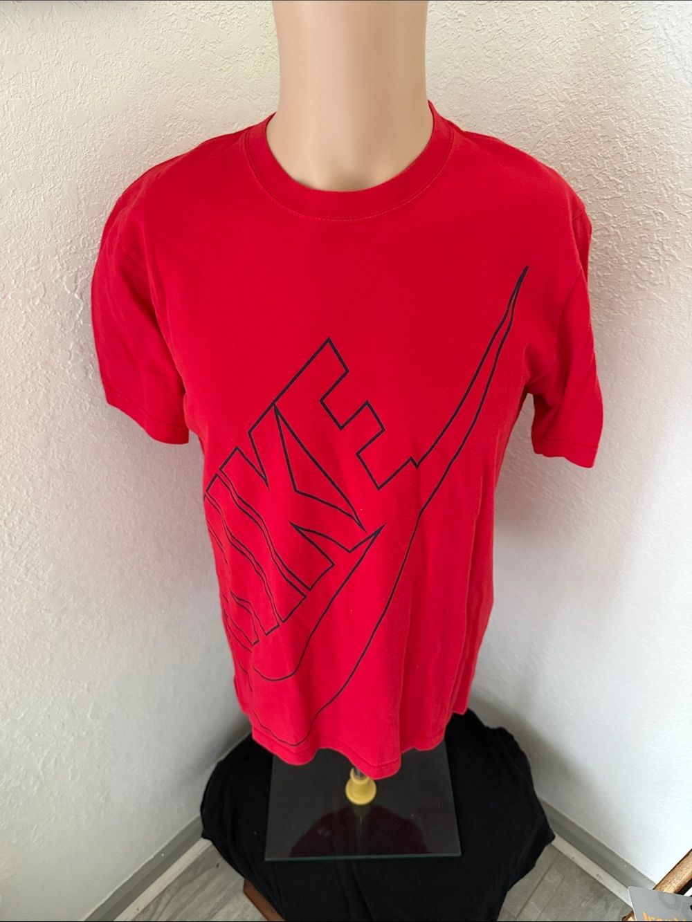 Nike Red Tee with Large Blue Outlined Swoosh